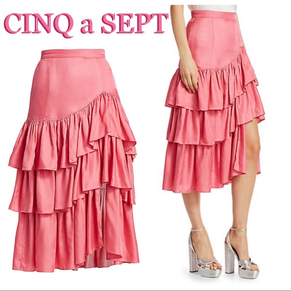 SINQ a SEPT Rowan tiered midi skirt PINK size 2